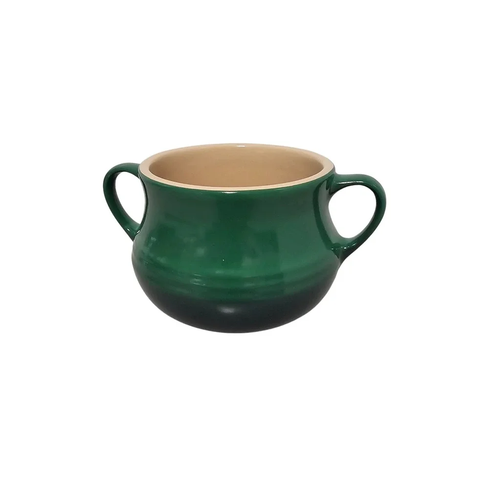 Le Creuset Soup Bowl Crock Green Ombre Double Handle Stoneware 4.25